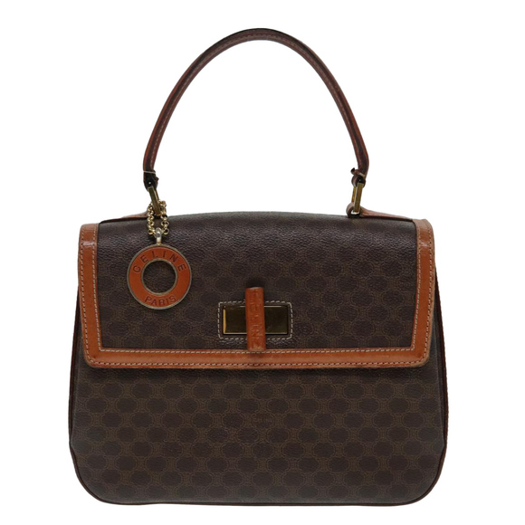 CELINE Macadam Canvas Hand Bag PVC Leather 2way Brown Gold Auth 91303 - Picture 13 of 16